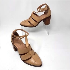 Seychelles Sandals Womens 6 Tan Leather‎ Strappy Block Heel Ankle Strap Neutral